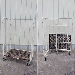 日本製 美品 俺のカゴ台車 アイボリー W1100×D800×H1700 観音扉&中間棚2枚付きかご台車/ロールボックス4台セット 4輪自在2輪ストッパー付 手渡し希望/自社配送可能（配送エリアについてお問い合わせください）の画像
