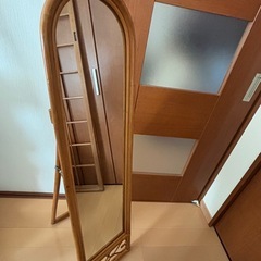 【未使用】ラタン風 インテリアスタンドミラー（30×120cm）の画像