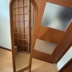 【未使用】ラタン風 インテリアスタンドミラー（30×120cm）の画像