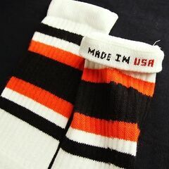 (4915) SkaterSocks (スケーターソックス) ロングソックス 靴下 男女兼用 ソックス チューブソックス Knee high White tube sock with Black-Orange style 4 (22インチ) スケボー SK8 SKATE スの画像