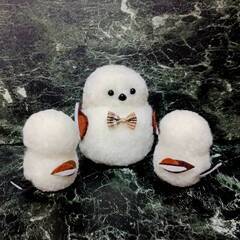 ポンポンで作った♥シマエナガ3体セットの画像