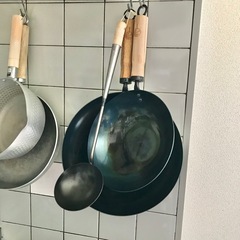 中華用　鉄製　お玉　木製ハンドル付き　チャーハン　炒め物　シーズニング　レードルの画像