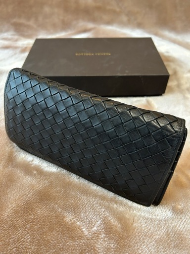ボッテガヴェネタ二つ折り長財布メンズレザーロングウォレットさいふサイフ小銭入れ有 BOTTEGA VENETA イントレチャート黒