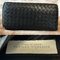 ボッテガヴェネタ二つ折り長財布メンズレザーロングウォレットさいふサイフ小銭入れ有 BOTTEGA VENETA イントレチャート黒の画像