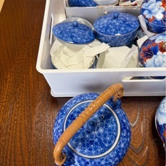 深川製磁 有田焼 煎茶器揃 振牡丹外赤 急須 蓋付茶碗五客の画像