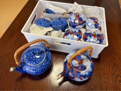 深川製磁 有田焼 煎茶器揃 振牡丹外赤 急須 蓋付茶碗五客