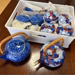 深川製磁 有田焼 煎茶器揃 振牡丹外赤 急須 蓋付茶碗五客の画像