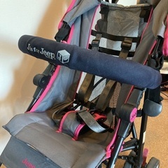 Jeep折りたたみB型ベビーカー　グレー/ピンク　別売りフロントバー付きの画像