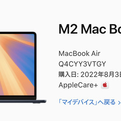 【極美品・AppleStore保証内】MacBookAir M2 13inch24GB1TB10コアGPUの画像