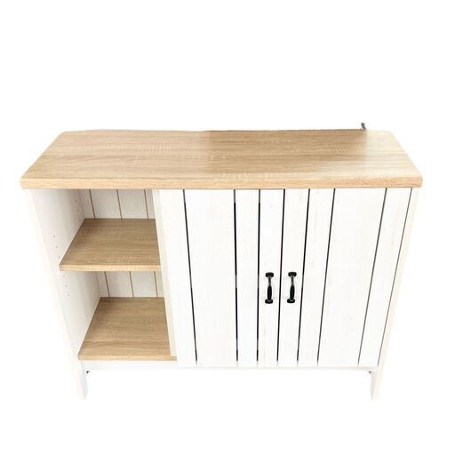 【ドリーム池田】★ジモティ割対象品★木製キャビネット　ホワイト&times;ブラウン　注：天板固定なし　IKX-235