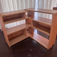 ライク伸縮ラック LIKE 収納ラック デザインシェルフ　美品 伸縮棚 リビング収納 木目調　の画像