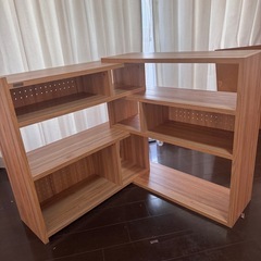 ライク伸縮ラック LIKE 収納ラック デザインシェルフ　美品 伸縮棚 リビング収納 木目調　の画像