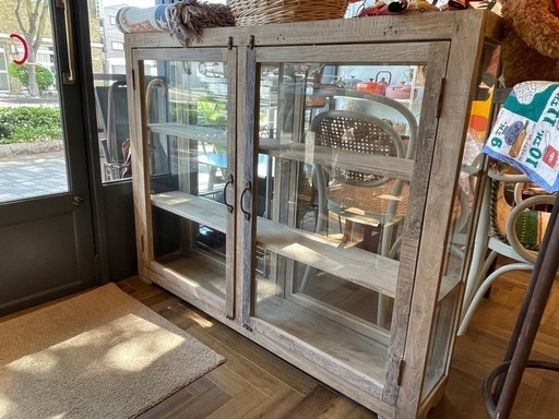 B7056【アンティーク】両面扉 ガラス キャビネット