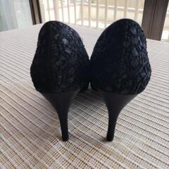 24cm　パンプス　ラメ＆レースパンプス　結婚式対応　ブラック　1度のみ使用の画像