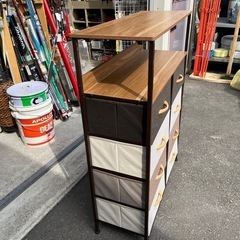 LYNCOHOME 棚付き収納チェスト タンス ラック キャビネット 布製引き出し 衣類収納 リビング収納 低ホルム 4段8杯 中古品 ③の画像