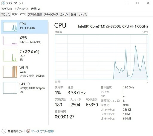 Dell Latitude 7390 ノートパソコン i5-8250u（4C8T）/ 16GB/ 250GB