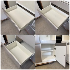 【美品‼️】定価89,990円♪ ニトリ 100cm幅キッチンボード(アルミナ2) 食器棚 収納家具 艶ありシルバー♪の画像