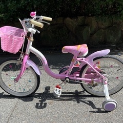 幼児用自転車 ディズニープリンセス ピンク 補助輪付き18インチの画像