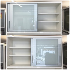 【超美品‼️】定価156,200円♪ 松田家具 117cm幅キッチンボード(Nクラッチ) 食器棚 収納家具 鏡面仕上げホワイト♪の画像