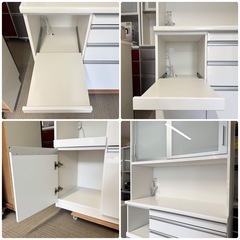 【超美品‼️】定価156,200円♪ 松田家具 117cm幅キッチンボード(Nクラッチ) 食器棚 収納家具 鏡面仕上げホワイト♪の画像