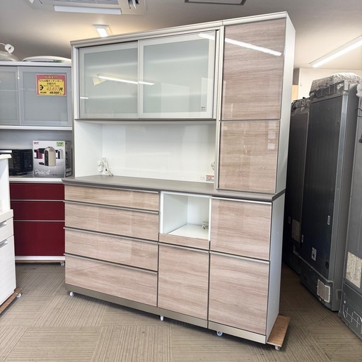 【新品同様‼️】定価38万♪ キッチン家具メーカー最高峰‼️綾野製作所 170cm幅キッチンボード(カンビア) 食器棚 収納家具 艶あり木目調ブラウン♪