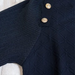 【新品】セーター 薄手 ニット 長袖 カットソー トップス 無地 伸縮性 丸首 黒 透けの画像