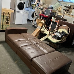 O2507-632 ソファベッド オットマン付き ブラウン ※バラ売り不可 オットマン中に収納可 中古の画像