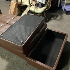 O2507-632 ソファベッド オットマン付き ブラウン ※バラ売り不可 オットマン中に収納可 中古の画像
