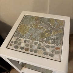 おしゃれ 木製3段ラック／ガラスモザイク板付き／ホワイトインテリアの画像