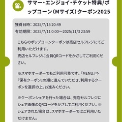 スターシアターズ　サマーエンジョイチケット　ポップコーン付き　大人2枚①の画像