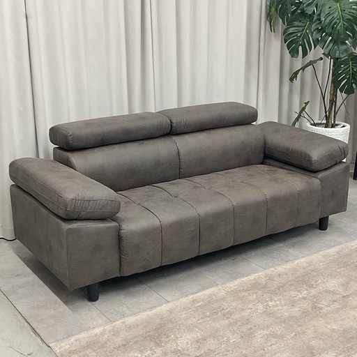 KG-24【新入荷　アウトレット品】ヴィンテージ調　レザーファブリック　3シーターソファ　グレー