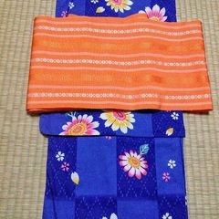 レディスゆかた　ブルーにひまわり　used美品　の画像