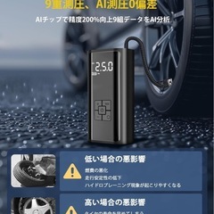 【1回だけ使用】電動空気入れ 車【2025年新登場 モバイルバッテリー機能】空気入れ 自転車 電動 充電式 コードレス くうき入れ 空気圧指定可 自動ストップ 最大圧力150PSI 多機能エアコンプレッサー 仏/英/米式バルブ対応 自動車/自転車/バイク/浮き輪対応 SOS機能付きLEDライト内蔵 収納袋 日語説明書付きの画像