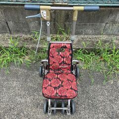 座れるシルバーカート 島製作所 サニーウォーカー AW3（ローズ柄）の画像
