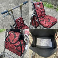 座れるシルバーカート 島製作所 サニーウォーカー AW3（ローズ柄）の画像
