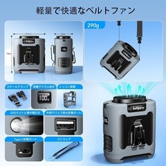 【新品未使用品】腰掛け扇風機 6段階風量 超強風 携帯扇風機 12000mAh大容量 ベルトファン 懐中電灯付 軽量の画像