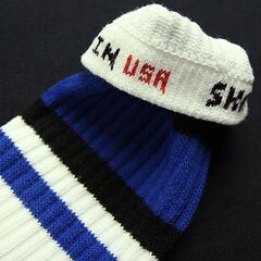 (3958) SkaterSocks (スケーターソックス) ロングソックス 靴下 男女兼用 ソックス チューブソックス Knee high White tube socks with Royal Blue-Black stripes style 4 (22インチ) スケボの画像