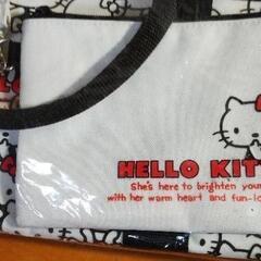 ハローキティ ポーチ付き トートバッグ ビッグバッグ 青いキティぬいぐるみ 空き缶 付きの画像