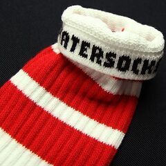 (3962) SkaterSocks ロングソックス 靴下 男女兼用 ソックス スケート スケボー チューブソックス Knee high White tube socks with Red stripes style 1 (22インチ) SKATE SK8の画像