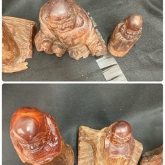 木製仏像 4体セット 手彫り木彫り　達磨大師達磨　布袋様　讃岐一刀彫 福禄寿像の画像