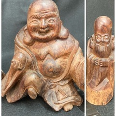 木製仏像 4体セット 手彫り木彫り　達磨大師達磨　布袋様　讃岐一刀彫 福禄寿像の画像