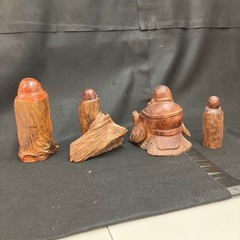 木製仏像 4体セット 手彫り木彫り　達磨大師達磨　布袋様　讃岐一刀彫 福禄寿像の画像
