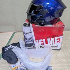 前面オープンフルフェイスヘルメット（インカム付き）青・Lサイズの画像
