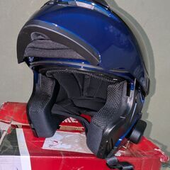 前面オープンフルフェイスヘルメット（インカム付き）青・Lサイズの画像