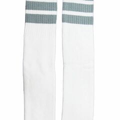 (6256) SkaterSocks ロングソックス 靴下 男女兼用 ソックス スケート スケボー チューブソックス Knee high White tube socks with Grey stripes style 1（22Inch 22インチ）SKATE SK8の画像