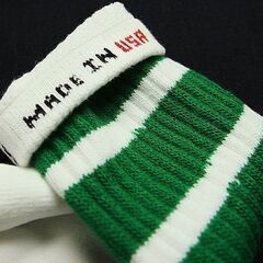 (3957) SkaterSocks (スケーターソックス) ロングソックス 靴下 男女兼用 ソックス チューブソックス Knee high White tube socks with Green stripes style 1 (22インチ) スケボー SK8 SKATEの画像