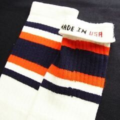 (4918) SkaterSocks (スケーターソックス) ロングソックス 靴下 男女兼用 ソックス チューブソックス Knee high White tube socks with Navy Blue-Orange stripes style 4 (22インチ) スケボの画像
