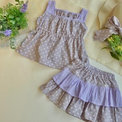 2点セット 子ども服 100サイズ　キャミソール+2段フリルパンツ  夏服【ハンドメイド】の画像