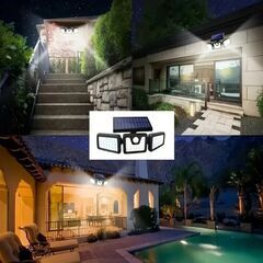 くまねず《姫路》大量入荷 (取付簡単) センサーライト 屋外 led 防水 ソーラー 3面パネル 74LED 明るい 人感 センサー(新品未使用)の画像