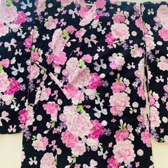 ♥️ 美品 未使用に近い ゆかた 140 浴衣 花柄 リボン カラフル 帯付き ♥️の画像